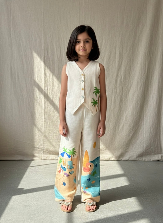 PP-005B Printed Embroidered Linen Waistcoat Set