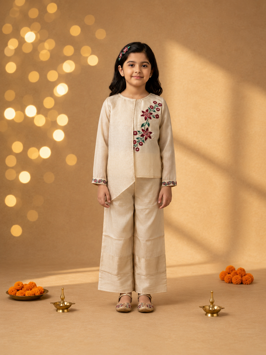 Pure Organza Co-ord Set for Girls — Embroidered Ethnic Celebration Wear