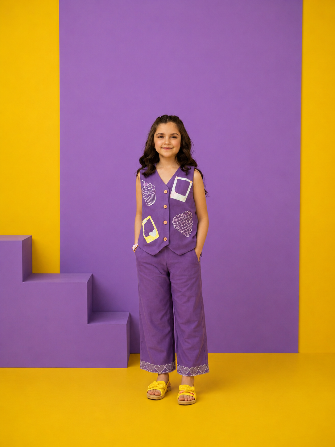 Ethnic Embroidered Waistcoat Set for Girls — Soft Rayon 3-Piece Outfit