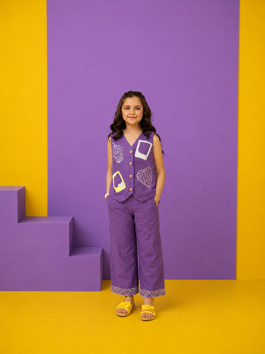 Ethnic Embroidered Waistcoat Set for Girls — Soft Rayon 3-Piece Outfit