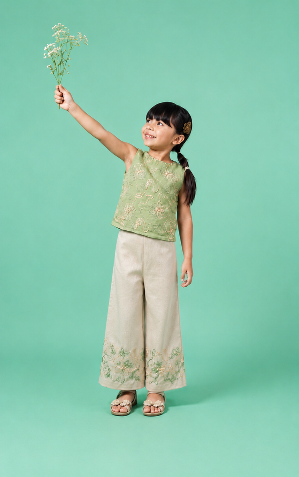 Girls' Ribbon Embellished Co-ord Set — Handwork Ethnic Festive Outfit
