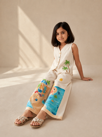 Embroidered Linen Waistcoat Set for Girls — 3-Piece Ethnic Festive Outfit