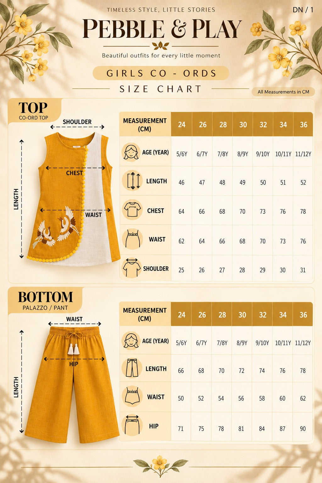 Embroidered Ethnic Co-ord Set for Girls — Soft Viscose Kurta Set size chart