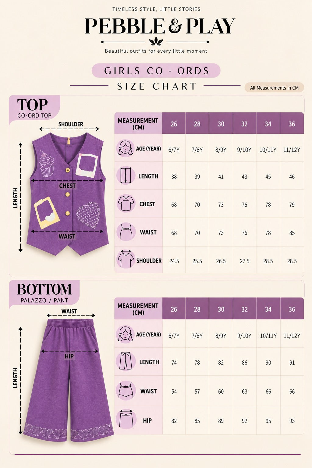 Embroidered Rayon Waistcoat Set for Girls — 3-Piece Ethnic Party Wear size chart