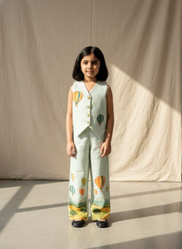 PP-005A Printed Embroidered Linen Waistcoat Set
