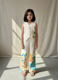 PP-005B Printed Embroidered Linen Waistcoat Set